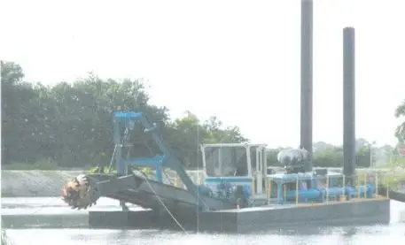 Dredging equipment working on water
